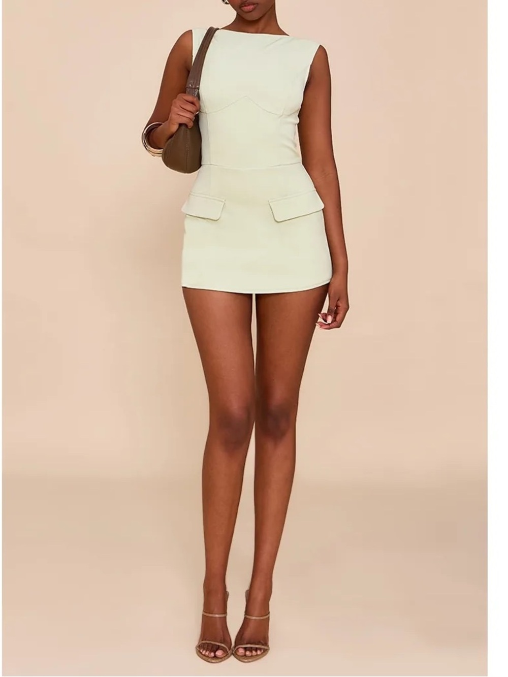Plt Lemon Woven Pocket Detail Sleeveless Skort Playsuit
